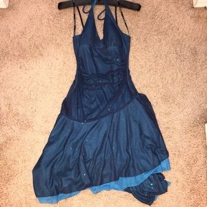 Blue Glittery Ruffle Dress